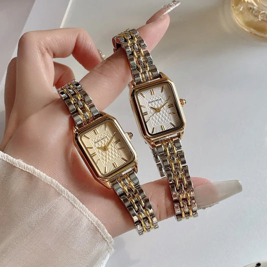 Women Watches Business Ladies Quartz Watch Simple Scale Square Stainless Steel Band Folding Clock Wristwatches Reloj Mujer