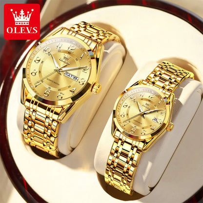 OLEVS 3666 Couple Watch Luxury Original Fashion Brand Waterproof Luminous Quartz Watch Man And Woman Watches Calendar Design