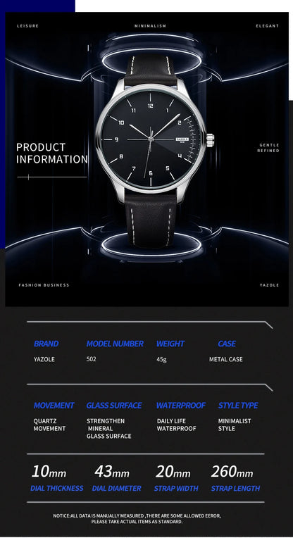 Fashion Men's Watches Top Brand Luxury Metal Case Quartz Wrist Watches Simple Casual Leather Belt Mens Watch Clock Reloj Hombre