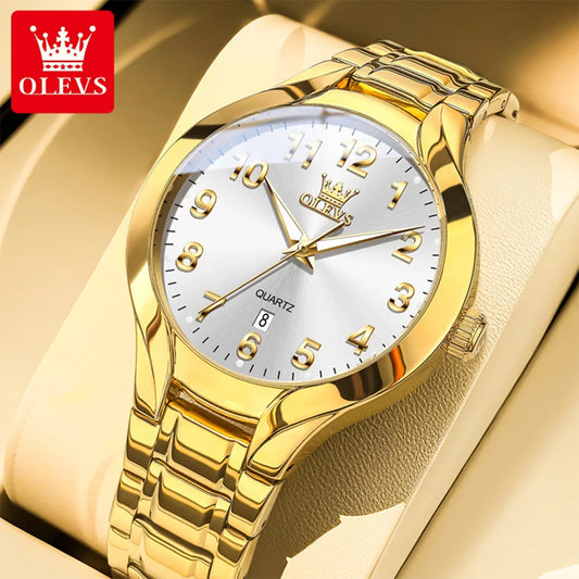 OLEVS 3650 Gold Watches for Men Classic Large Digital Dial Auto Date Waterproof Luminous Original Men's Quartz Wristwatch New