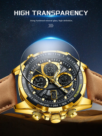 LIGE Top Watches for Men Leather Men Military Sport Waterproof Watch Quartz WristWatch Chronograph Male Clock