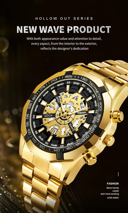 2026 Mens Quartz Watches Top Brand Luxury Stainless Steel Waterproof Hollow Out Big Male Wristwatches Relogio Masculino