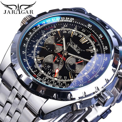 JARAGAR 212 Elegant Automatic Mechanical Watches for Man Hollowing Dial Chronograph Luminous Multifunctional Men Wristwatch