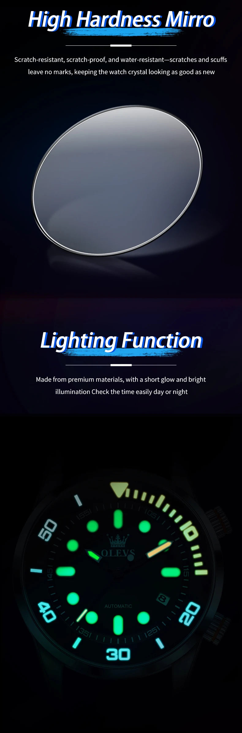 OLEVS Watches for Men Top Luxury Brand Automatic Mechanical Watch Super Waterproof Luminous Swim Diving Watch Reloj 6751