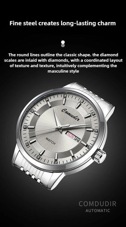 Silvery Non Mechanical Men's Watch Men's Steel Belt Hollowed Out Waterproof Tide Glow in The Dark Dual Calendar Noctilucent