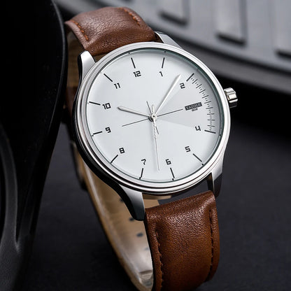 Fashion Men's Watches Top Brand Luxury Metal Case Quartz Wrist Watches Simple Casual Leather Belt Mens Watch Clock Reloj Hombre