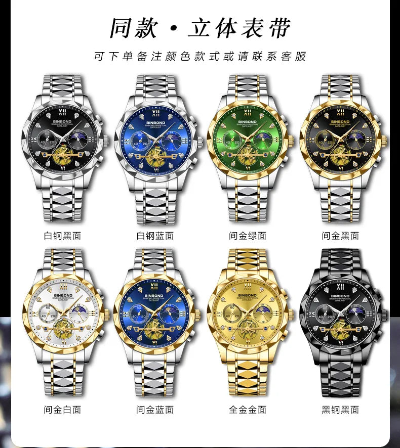 Multi Functional Quartz Watch, Versatile and Trendy Watch, Six Needle Timing, Casual and Trendy Men's Tungsten Steel Color