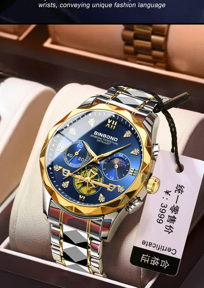 Multi Functional Quartz Watch, Versatile and Trendy Watch, Six Needle Timing, Casual and Trendy Men's Tungsten Steel Color