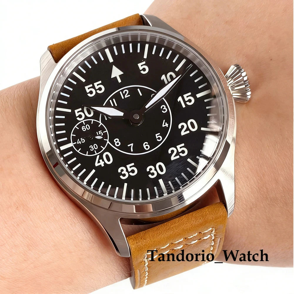 42mm Pilot Watches Retro Hand-wind Mechanical Wristwatch for Men Black Blue Green Luminous Asia 6497 ST3600 Sapphire Crystal