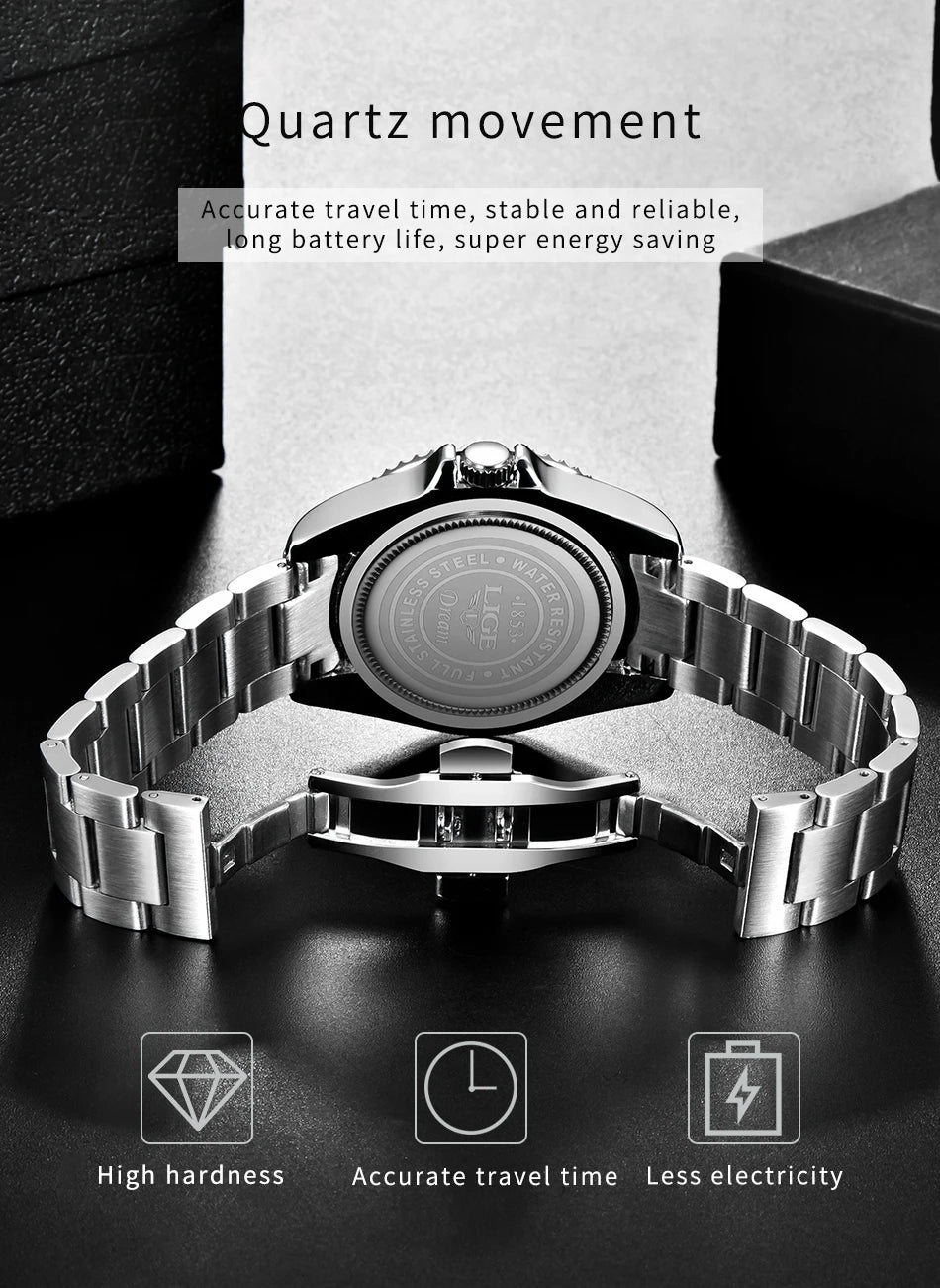 LIGE Fashion Luxury Couple Watches Quartz Watches Waterproof Stainless Steel Watch Valentine Gift Love Watch Relogio Masculino