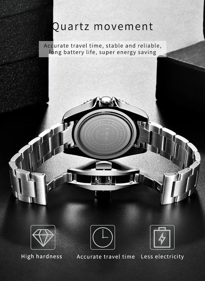 LIGE Fashion Luxury Couple Watches Quartz Watches Waterproof Stainless Steel Watch Valentine Gift Love Watch Relogio Masculino