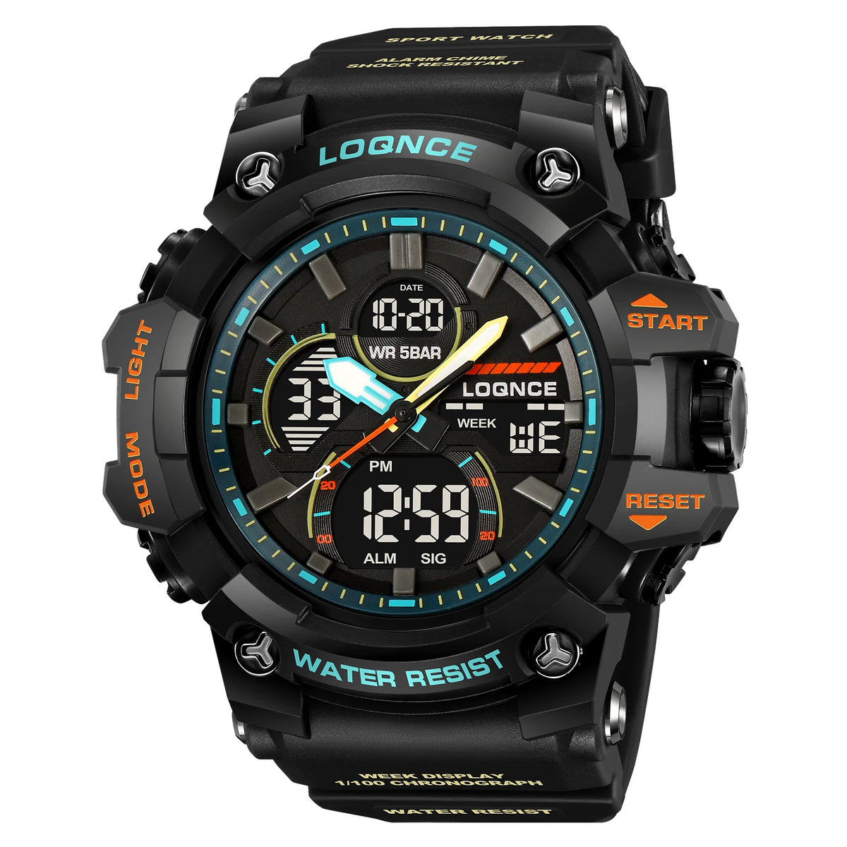Fashion LOQNCE 98007 Men's Watch 5ATM Waterproof Watches for Men High Quality Dual Movement Multifunctional Electronics Watch