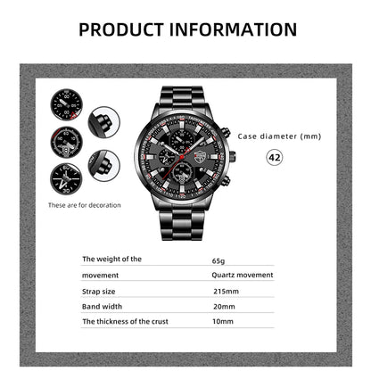 2023 Mens Watches Fashion Luxury Men Black Stainless Steel Quartz Wristwatch Man Business Casual Leather Watch relogio masculino