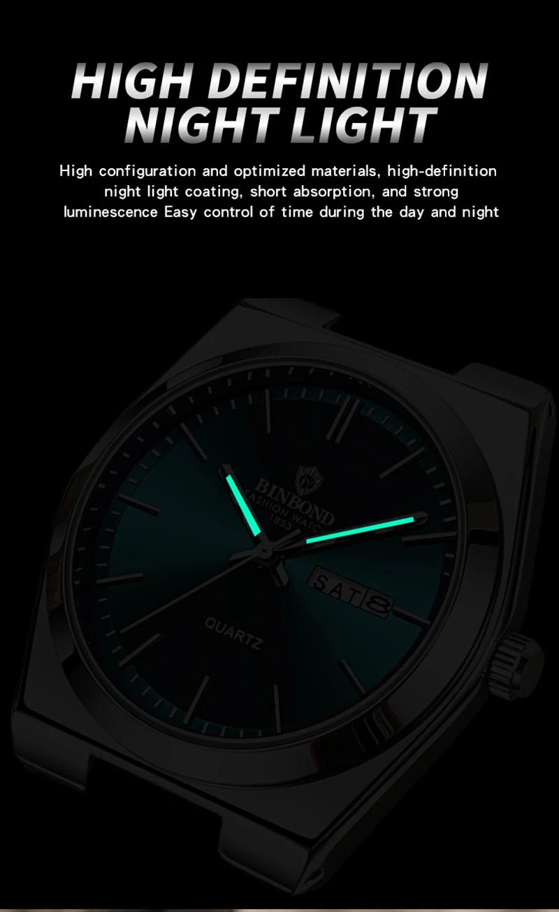 watches for man Light Luxury Brand Stainless Steel Double Calendar Waterproof Male Business Leisure Fashion Quartz Clock Watch