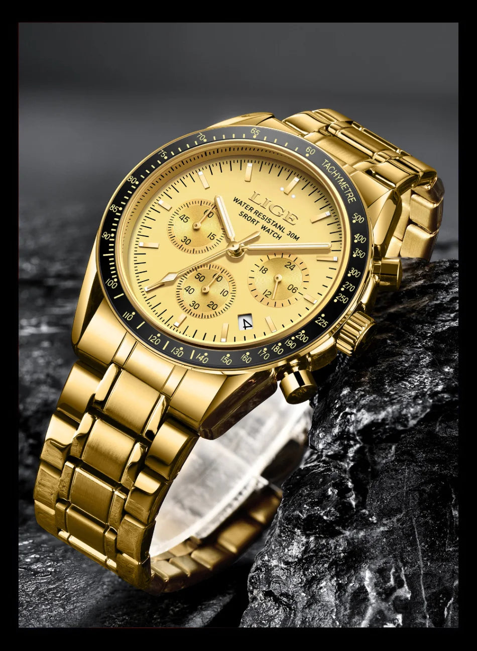 LIGE Top Brand Luxury New Mens Watches Waterproof Luminous Watch for Men Date Chronograph Sport Quartz Man Wristwatches+Box
