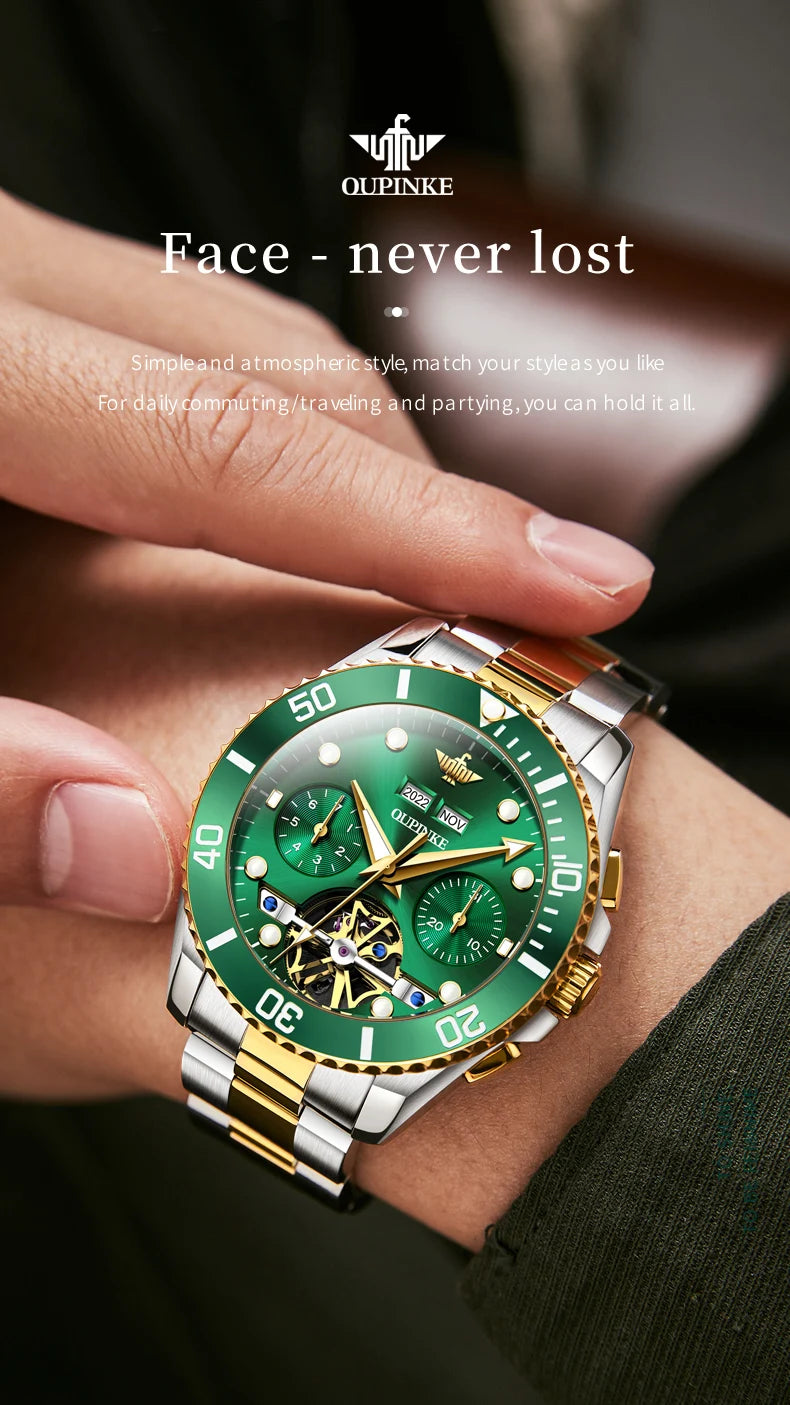 OUPINKE 3229+3205 Couple Watch Pair for Men Women Diving Series Flywheel Design Luxury Imported Movement Lover's Wedding Watches