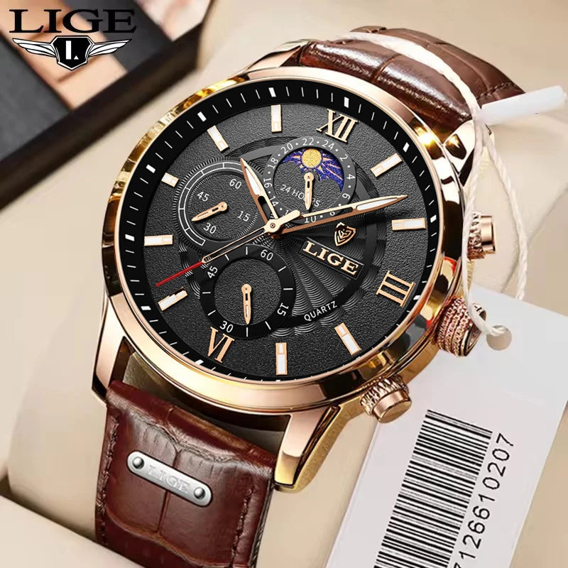 Men's Watches LIGE Top Brand Luxury Men WristWatch For Men Leather Quartz Watch Sports Waterproof Male Clock Relogio Masculino
