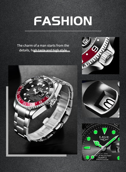 LIGE Fashion Luxury Couple Watches Quartz Watches Waterproof Stainless Steel Watch Valentine Gift Love Watch Relogio Masculino