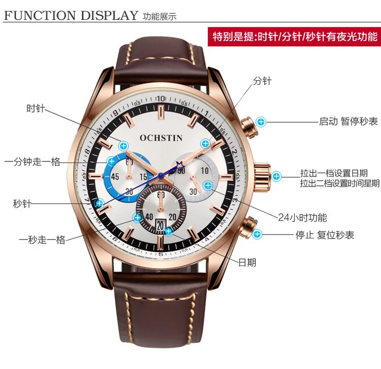 Swiss brand new multi-functional business men's watch waterproof luminous quartz watch live broadcast hot sale**