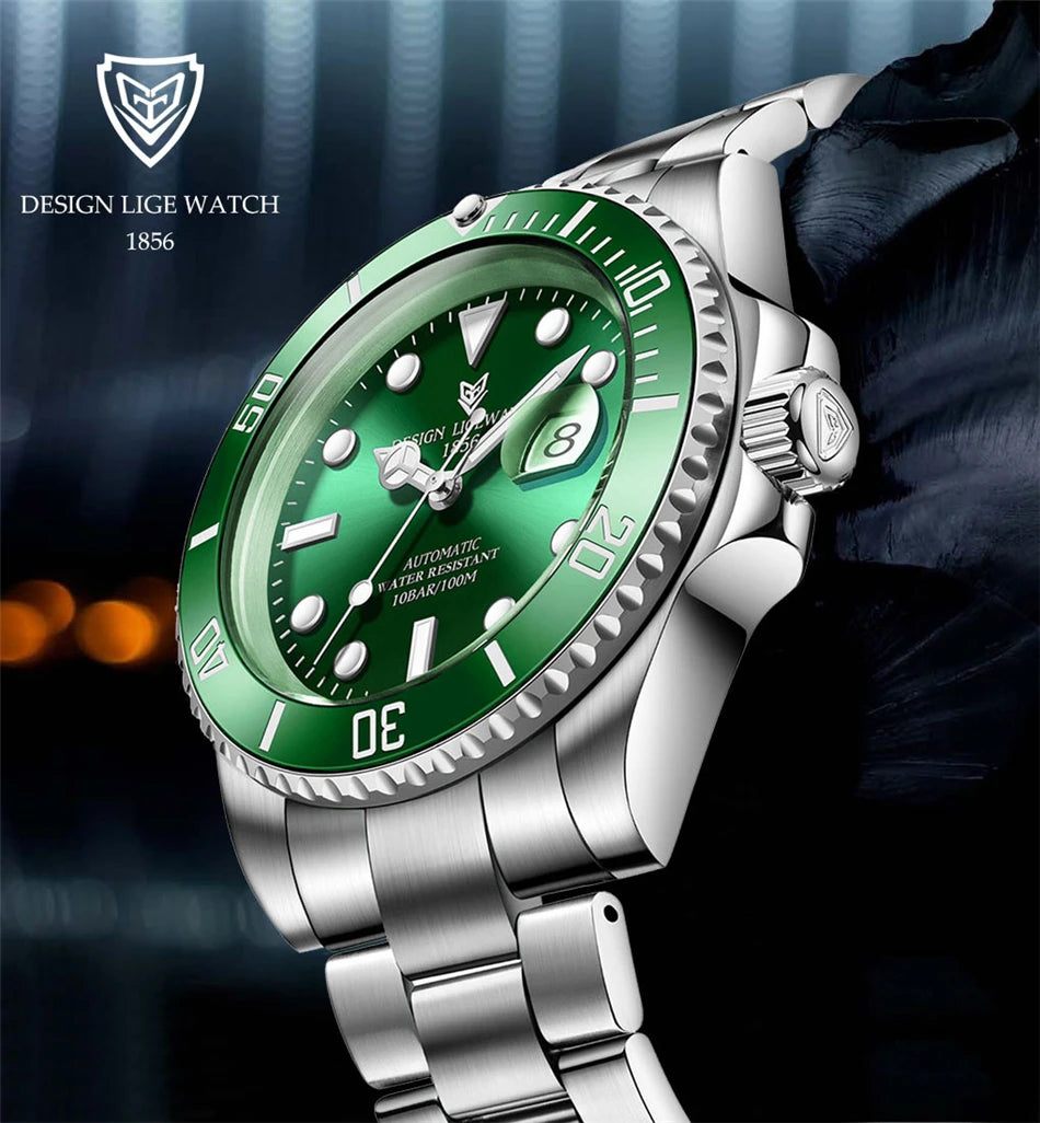 LIGE Top Brand Vintage Mechanical Watches Men Fashion Business Luxury Mens Watch Waterproof Luminous Automatic Wristwatch Reloj
