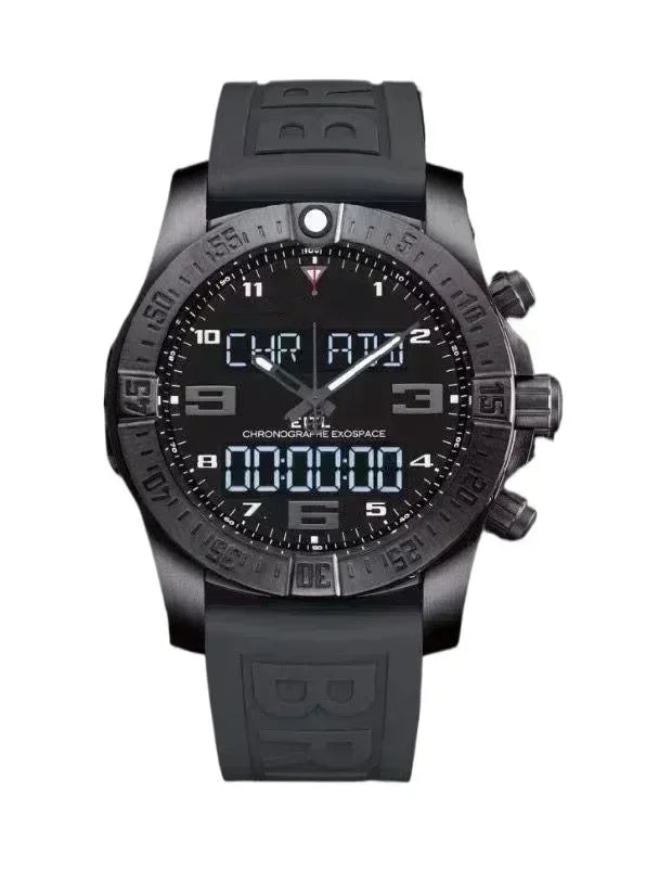 Customized Watches Men's Sports Watch, 44 mm, Digital Display, Black and Blue Rubber Strap
