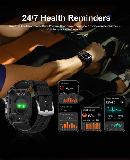 2026 New Men's Smart Watch LED Flashlight IP68 waterproof Outdoor Sports Watch Health Monitoring Fitness tracker for IOS Android