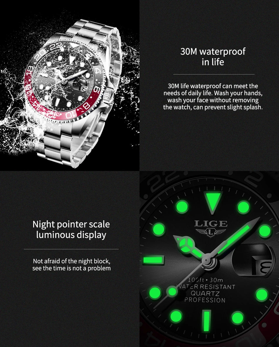 LIGE Fashion Luxury Couple Watches Quartz Watches Waterproof Stainless Steel Watch Valentine Gift Love Watch Relogio Masculino