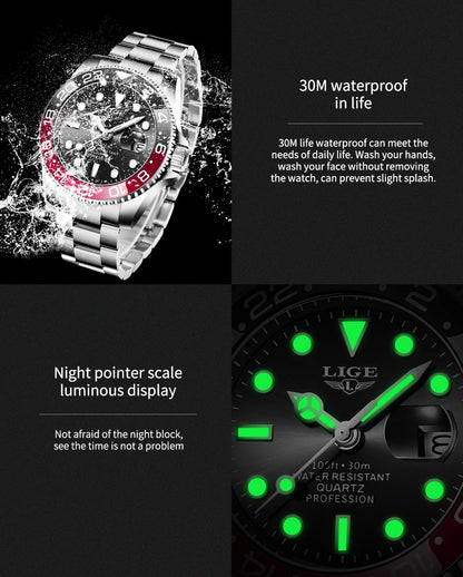 LIGE Fashion Luxury Couple Watches Quartz Watches Waterproof Stainless Steel Watch Valentine Gift Love Watch Relogio Masculino