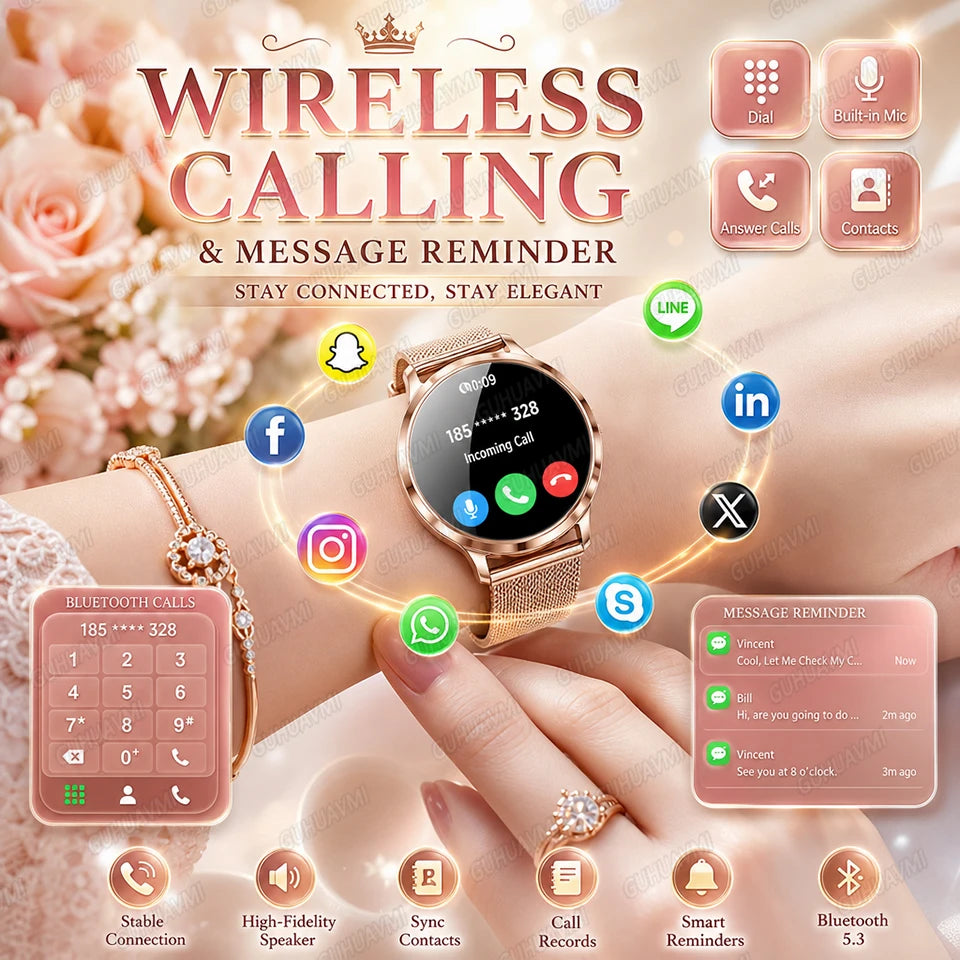 2026New Ladies' Smart Watch AMOLED Display Custom Dial Sport Fitness Health Tracke Waterproof Bracelet Music Digital Clock Women