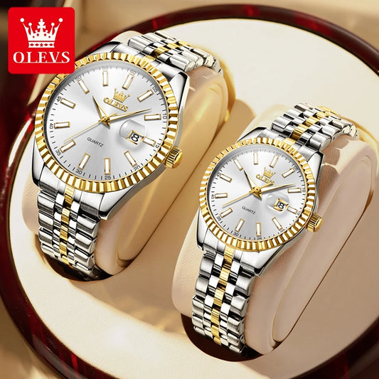 OLEVS 5593 Couple Watch Fashion Business Waterproof Stainless Steel Watch Luxury Brand Classic Date Week Clock Men Women Watch