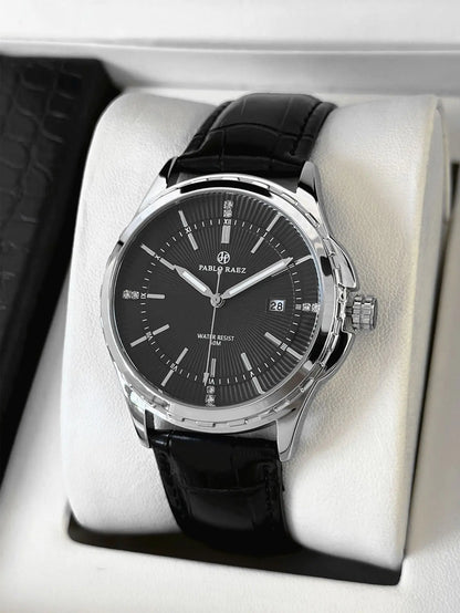 Genuine Men Wristwatch Business Sweep Movement Folding Fan Pattern Handsome Watches high-quality Leather Strap Clock  Has box