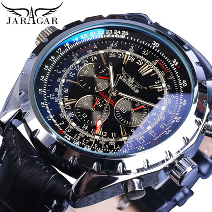 JARAGAR 212 Elegant Automatic Mechanical Watches for Man Hollowing Dial Chronograph Luminous Multifunctional Men Wristwatch