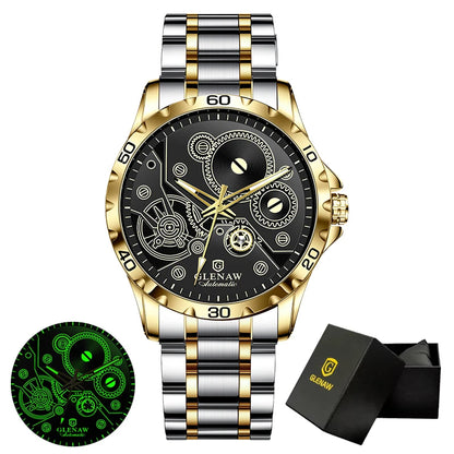 2025 New Glenaw Watches Gear Mechanical All Luminous Design Style Stainless Steel Waterproof Mechanical Watch Men Clock GL8688