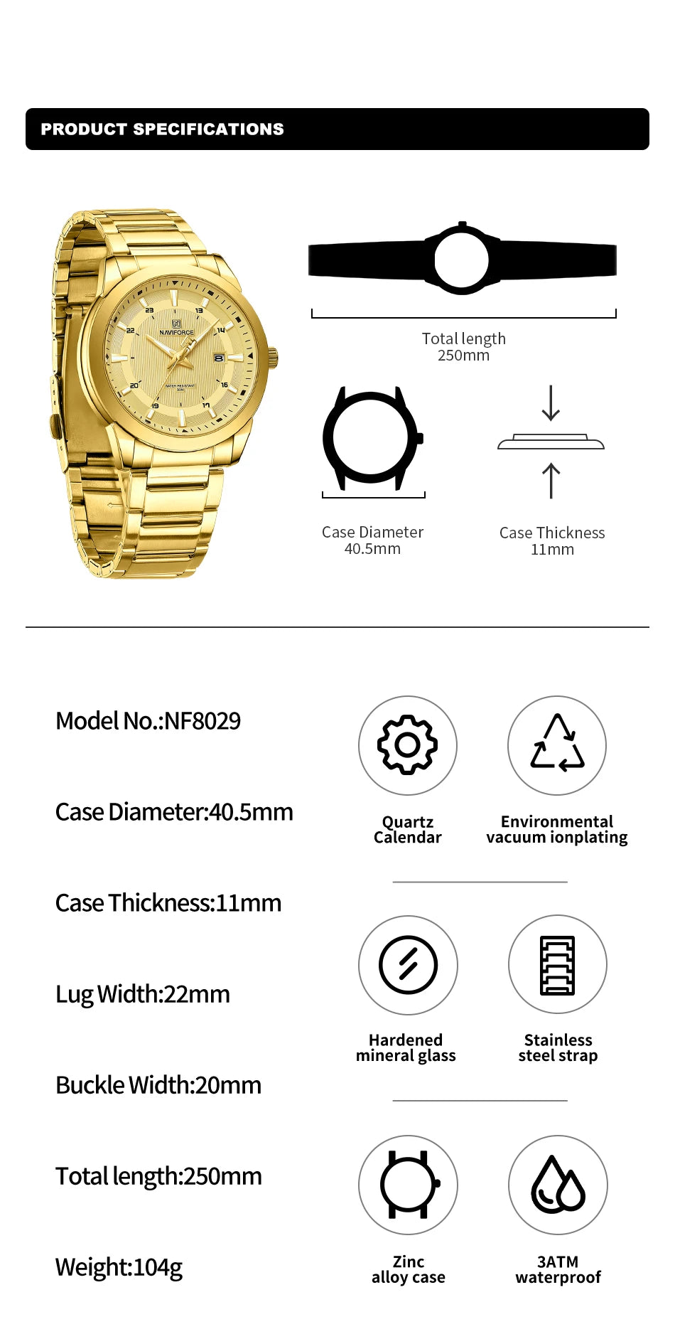 2024 Top Brand NAVIFORCE Mens Watches Stainless Steel Strap Casual Male Quartz Sports Wristwatch Luxury Waterproof Date Clock