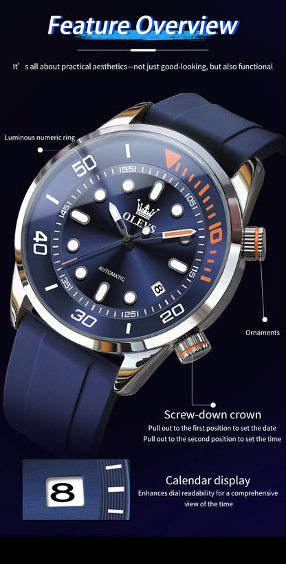 OLEVS Watches for Men Top Luxury Brand Automatic Mechanical Watch Super Waterproof Luminous Swim Diving Watch Reloj 6751