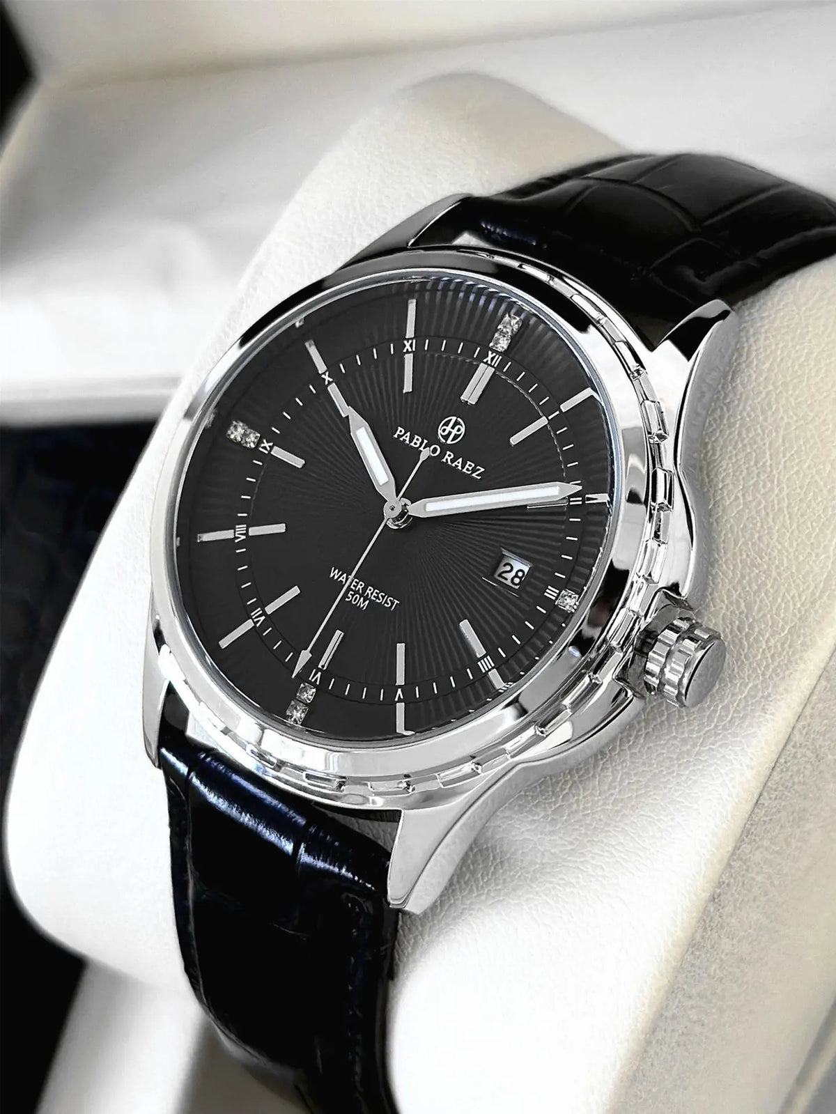 Genuine Men Wristwatch Business Sweep Movement Folding Fan Pattern Handsome Watches high-quality Leather Strap Clock  Has box