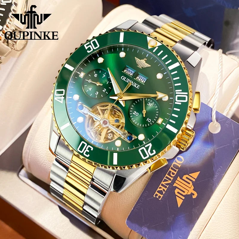 OUPINKE 3229+3205 Couple Watch Pair for Men Women Diving Series Flywheel Design Luxury Imported Movement Lover's Wedding Watches
