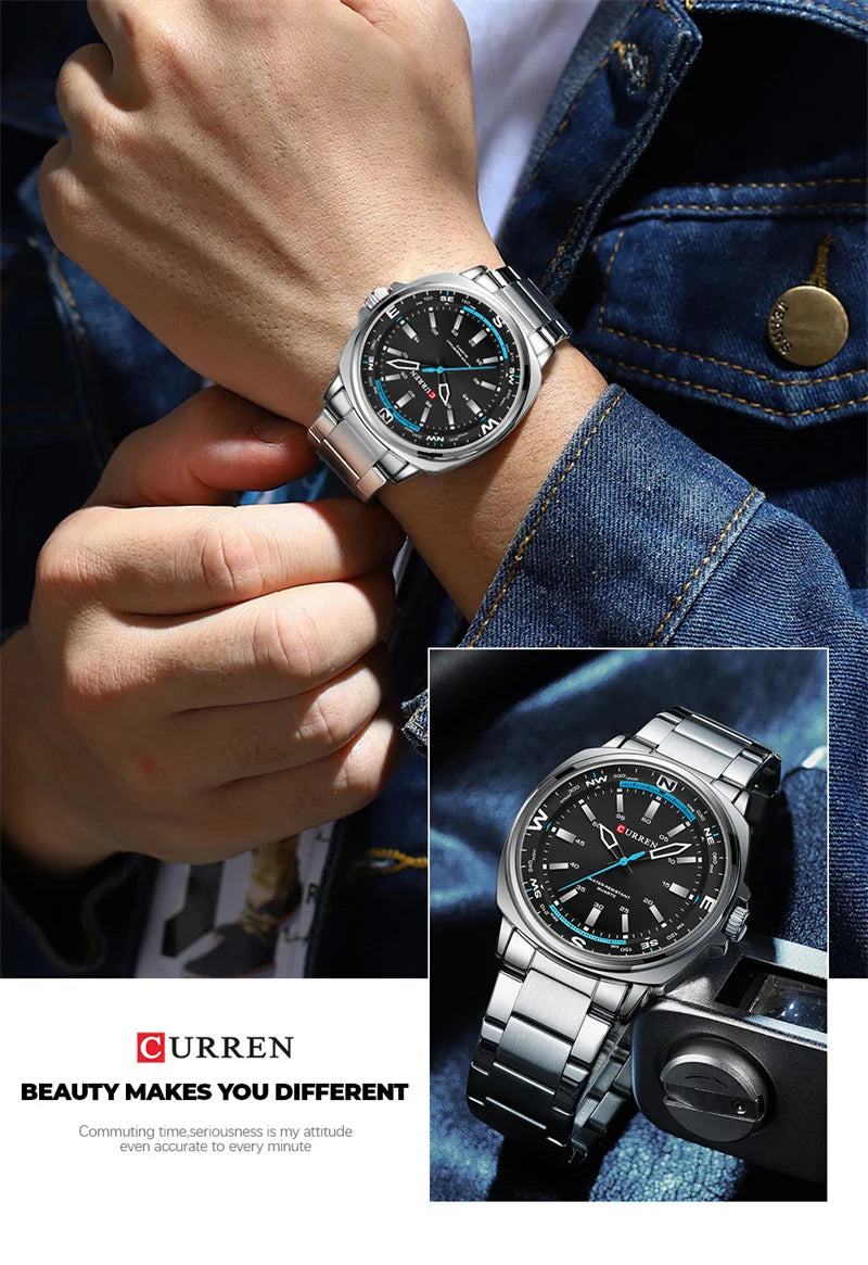 CURREN 8455 Men's Fashion Quartz Watch Business Stainless Steel Strap Night Light Waterproof Luxury Men's Watch Reloj Hombre