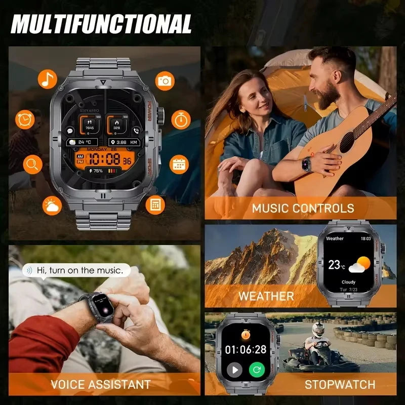 2026 New Men's Smart Watch LED Flashlight IP68 waterproof Outdoor Sports Watch Health Monitoring Fitness tracker for IOS Android