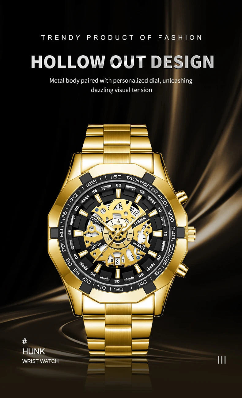 2026 Mens Quartz Watches Top Brand Luxury Stainless Steel Waterproof Hollow Out Big Male Wristwatches Relogio Masculino