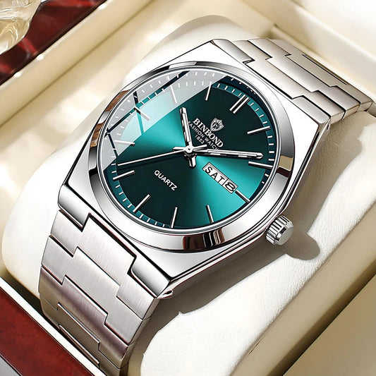 watches for man Light Luxury Brand Stainless Steel Double Calendar Waterproof Male Business Leisure Fashion Quartz Clock Watch