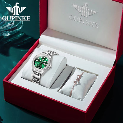 OUPINKE 3229+3205 Couple Watch Pair for Men Women Diving Series Flywheel Design Luxury Imported Movement Lover's Wedding Watches
