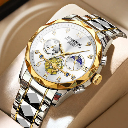 Multi Functional Quartz Watch, Versatile and Trendy Watch, Six Needle Timing, Casual and Trendy Men's Tungsten Steel Color