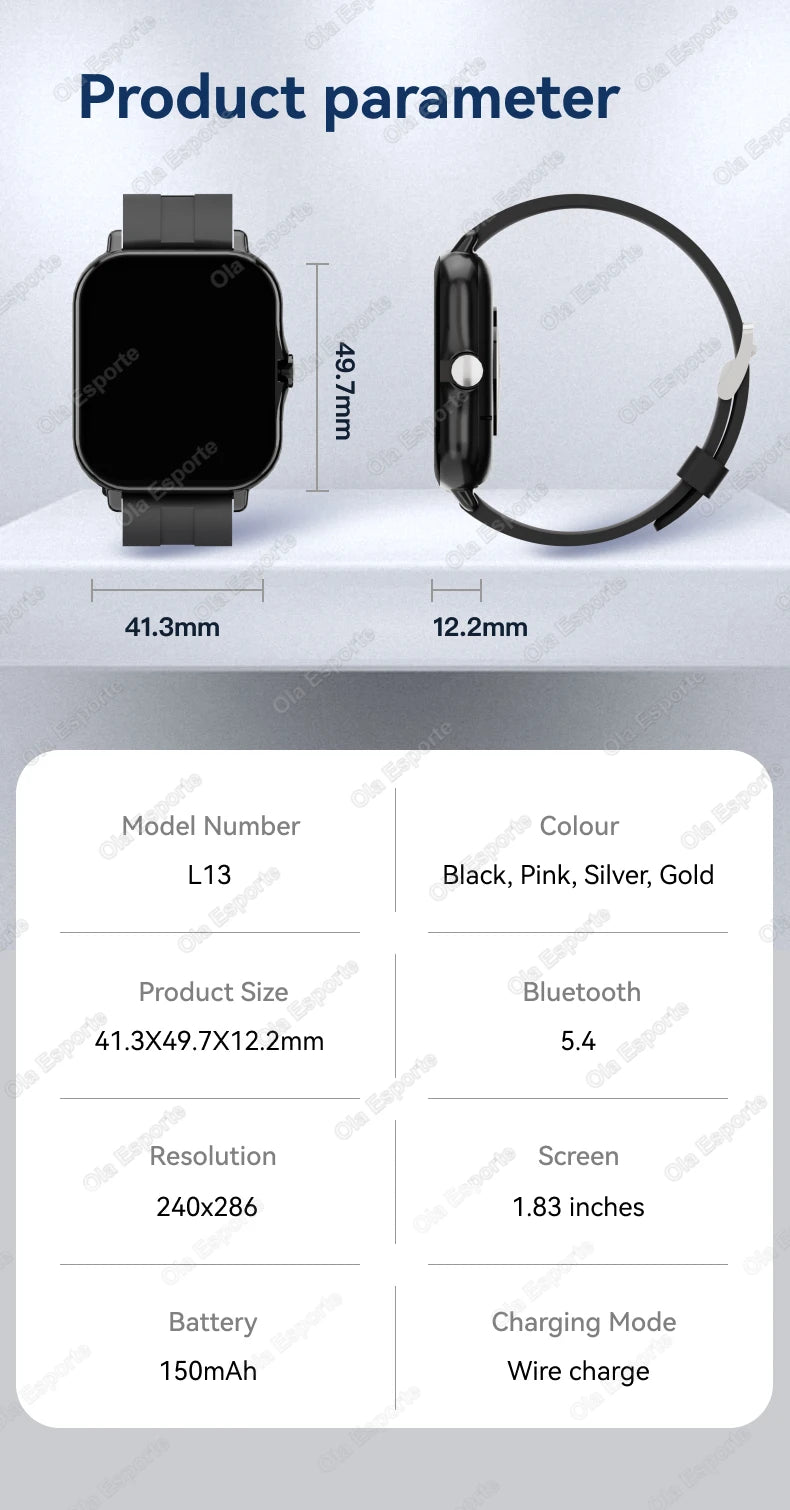 Smart Watch 1.83" Hd Screen Bluetooth Call Heart Rate Blood Oxygen Health Monitor Sports Smartwatch Women Men Holiday Gifts Ht30