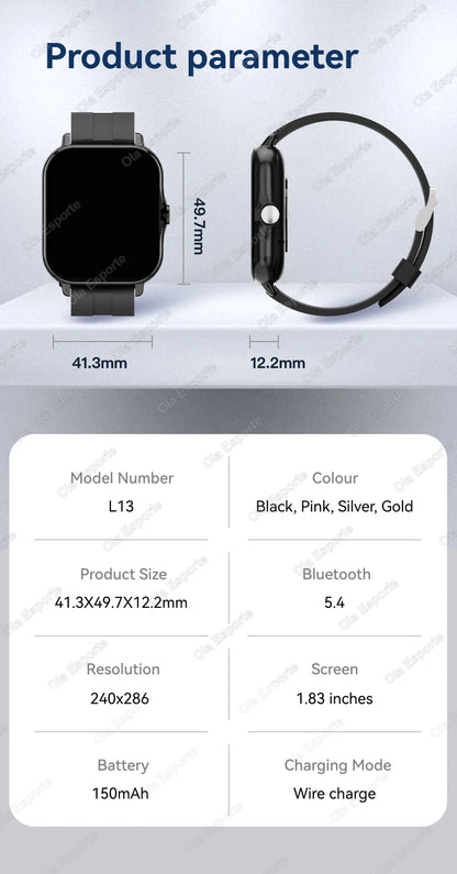 Smart Watch 1.83" Hd Screen Bluetooth Call Heart Rate Blood Oxygen Health Monitor Sports Smartwatch Women Men Holiday Gifts Ht30