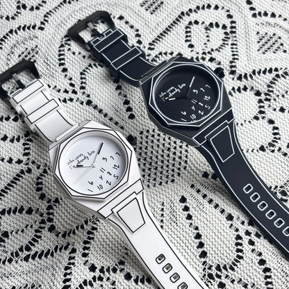 Modern Sketch 2D White Comic Watch Men's Watches Casual Fashion Design for Holiday Gifts Christmas & Halloween Exquisite Gifts
