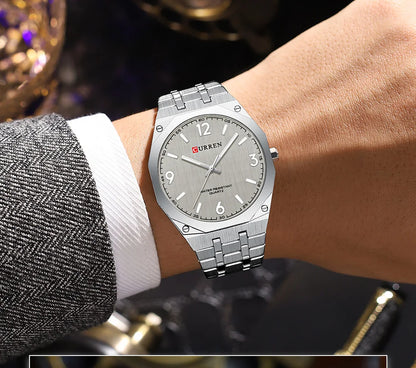 2026 Male Fashion Men Quartz Watch Stainless Steel Band Luminous Business Casual Wristwatch Octagonal Bezel Mineral Glass Dial