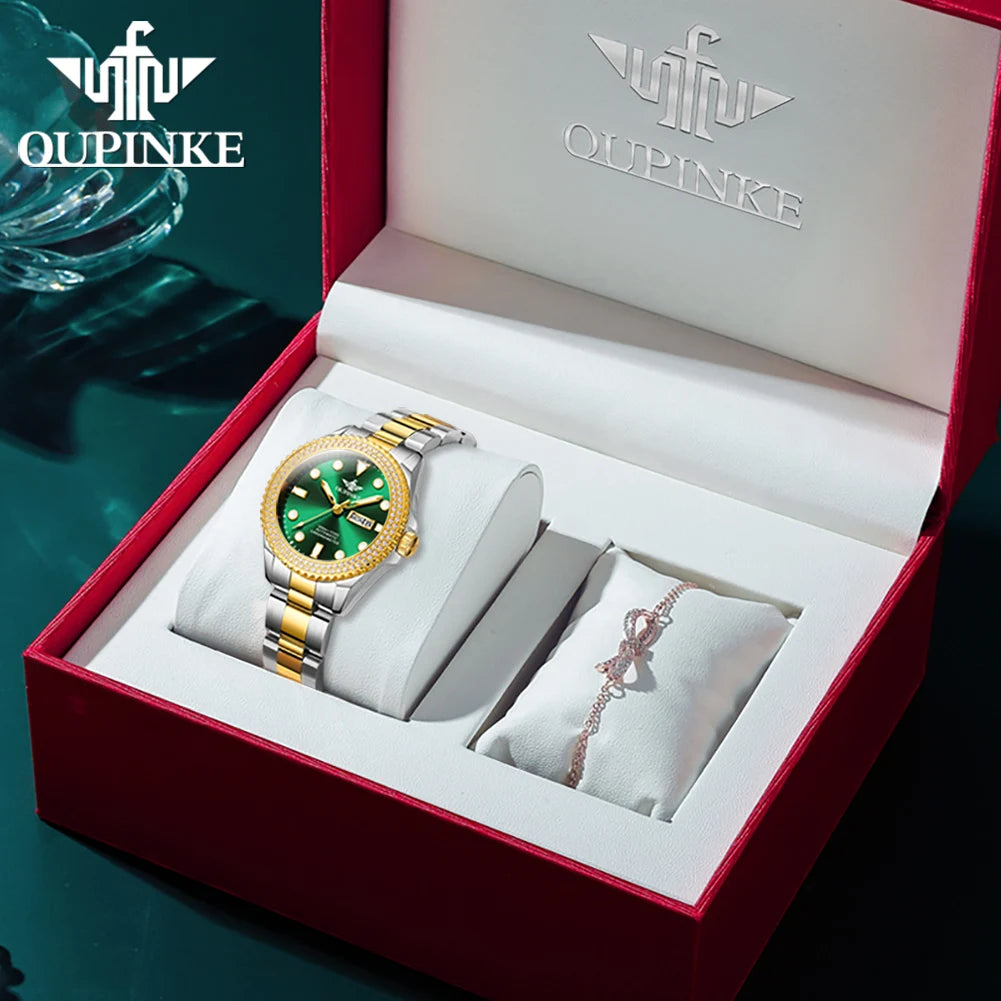OUPINKE 3229+3205 Couple Watch Pair for Men Women Diving Series Flywheel Design Luxury Imported Movement Lover's Wedding Watches