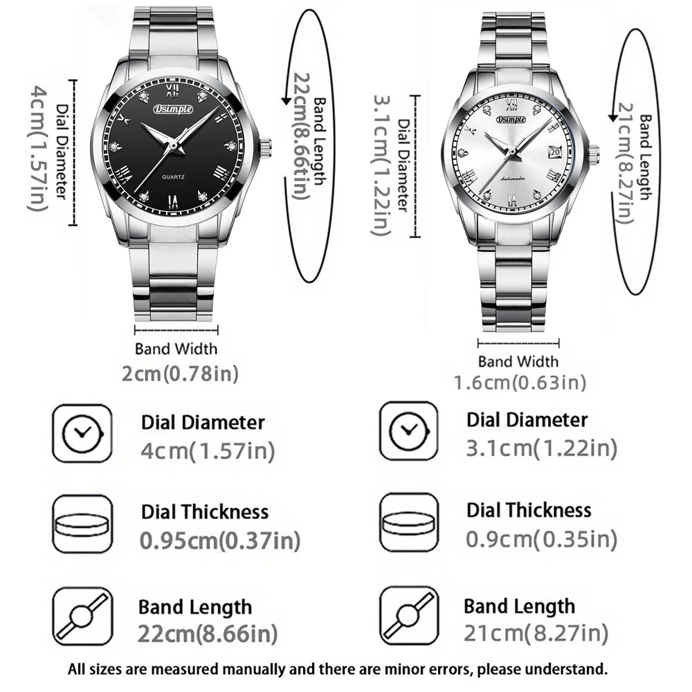 2pcs/set Couple Watch, Luxurious Stainless Steel Couple's Wristwatches,Quartz Watches,Valentine's Day Gifts, Women Gift