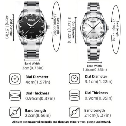 2pcs/set Couple Watch, Luxurious Stainless Steel Couple's Wristwatches,Quartz Watches,Valentine's Day Gifts, Women Gift